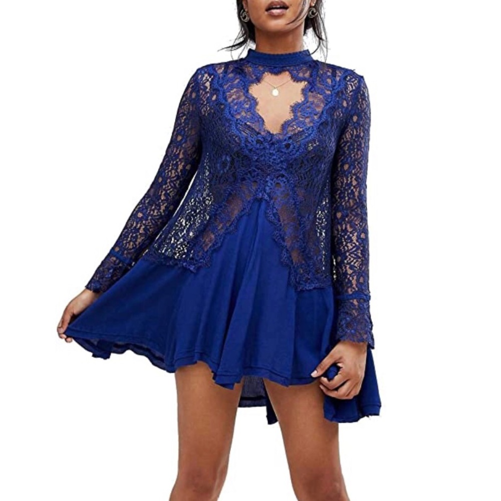 Free People | Navy Lace Keyhole Babydoll Dress